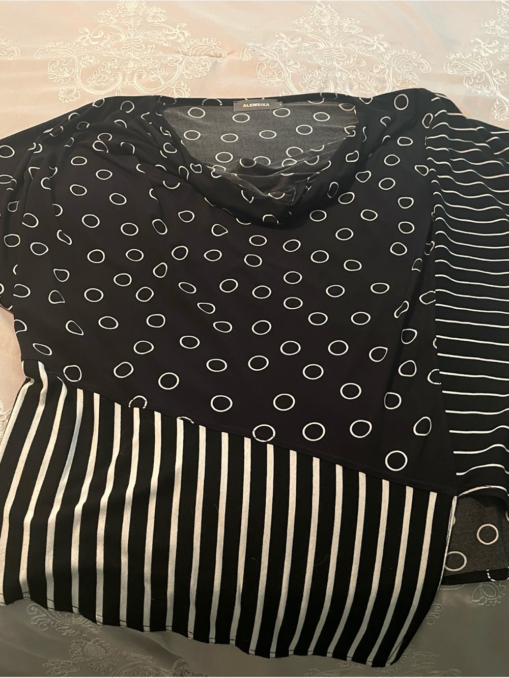 Alembika Black & White Elbow Sleeve Mixed-Print Top